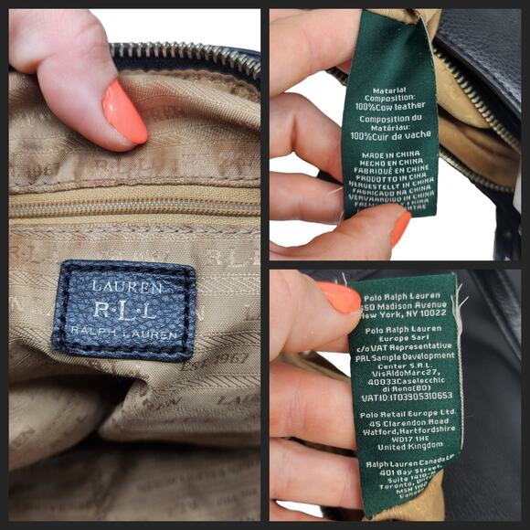 Ralph Lauren Purse Black Shoulder Bucket Large 100% Leather Silver Top Handle - Picture 15 of 15